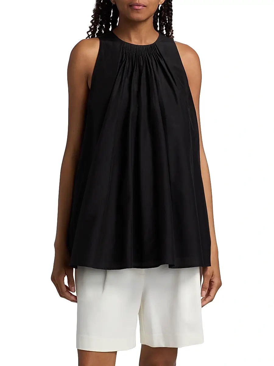 Loulou de Saison Women's Liao Cotton-Silk Pleated Neckline Blouse | Thumbnail 3 Loulou de Saison Women's Liao Cotton-Silk Pleated Neckline Blouse | Thumbnail 3