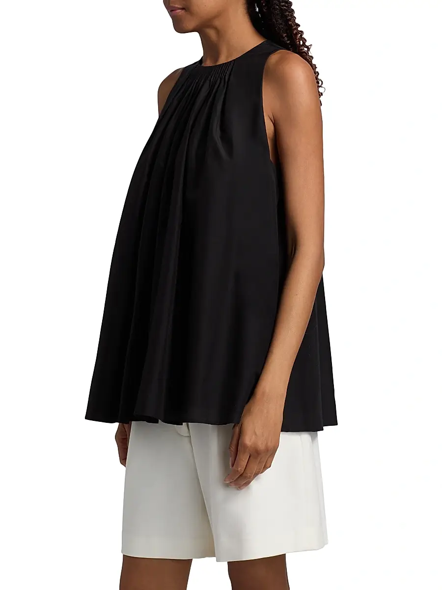 Loulou de Saison Women's Liao Cotton-Silk Pleated Neckline Blouse | Thumbnail 4 Loulou de Saison Women's Liao Cotton-Silk Pleated Neckline Blouse | Thumbnail 4