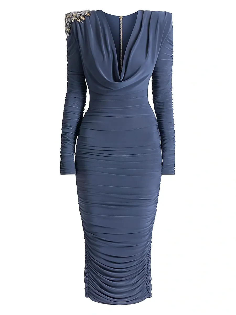 Zhivago Women's Lustris Crystal-Embellished Jersey Body-Con Midi-Dress - Grey | Image 1 Zhivago Women's Lustris Crystal-Embellished Jersey Body-Con Midi-Dress - Grey | Image 1