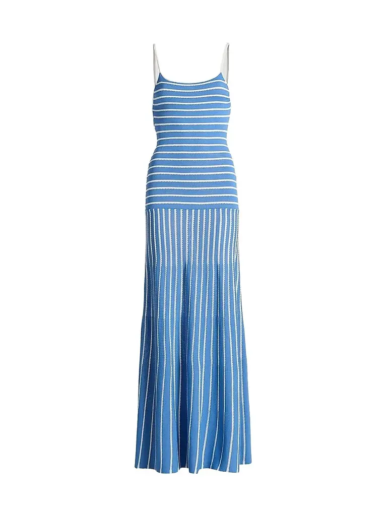 Solid & Striped Women's The Lottie Scallop Stripe Maxi Dress - Marina Blue | Image 1 Solid & Striped Women's The Lottie Scallop Stripe Maxi Dress - Marina Blue | Image 1