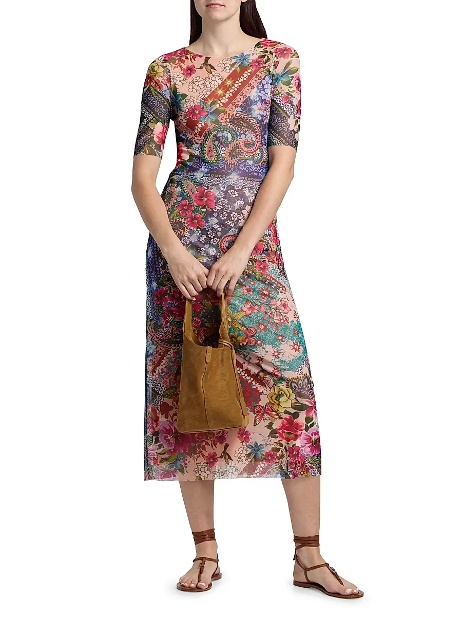 Johnny Was Women's Astrid Evie Printed Mesh Midi-Dress | Thumbnail 2 Johnny Was Women's Astrid Evie Printed Mesh Midi-Dress | Thumbnail 2