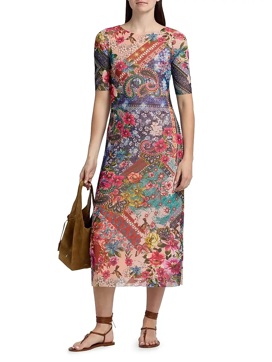 Johnny Was Women's Astrid Evie Printed Mesh Midi-Dress | Thumbnail 3 Johnny Was Women's Astrid Evie Printed Mesh Midi-Dress | Thumbnail 3