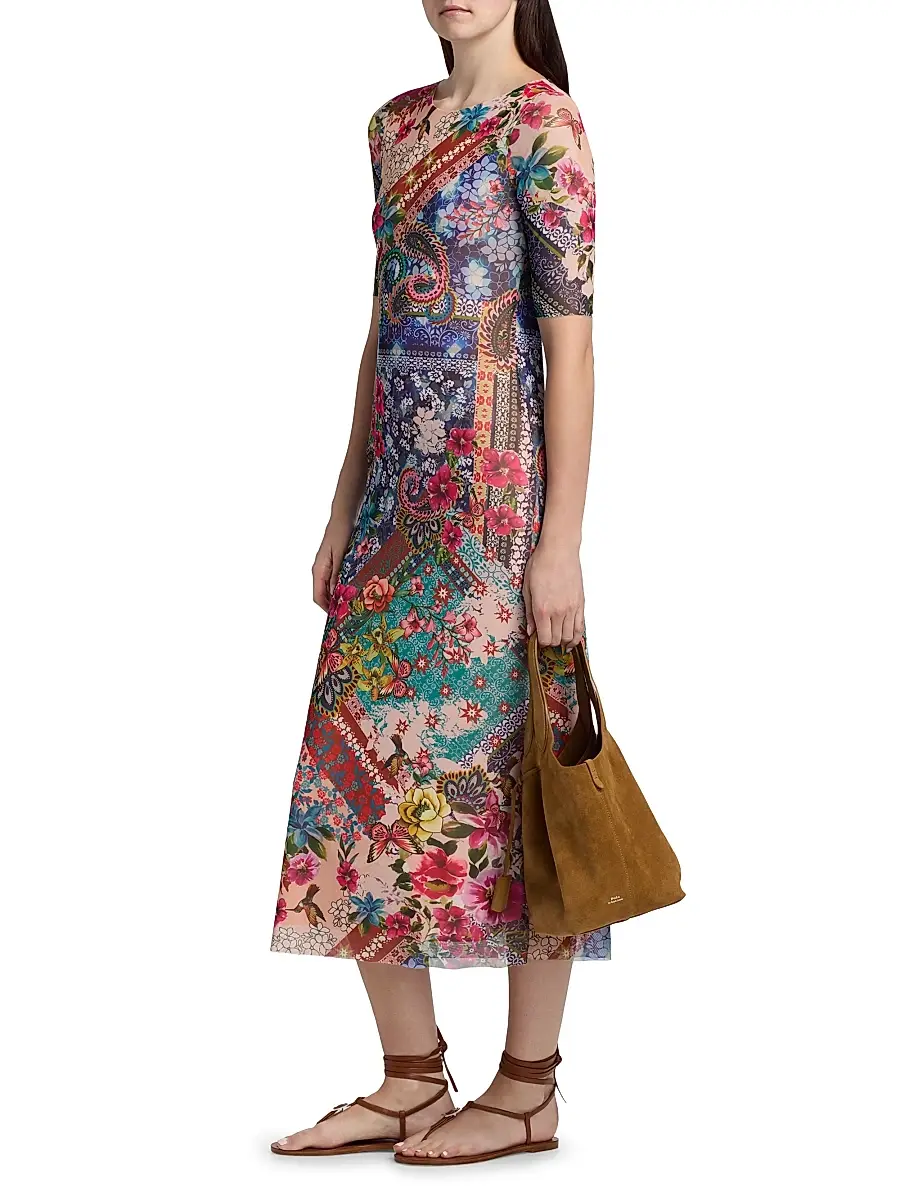 Johnny Was Women's Astrid Evie Printed Mesh Midi-Dress | Thumbnail 4 Johnny Was Women's Astrid Evie Printed Mesh Midi-Dress | Thumbnail 4