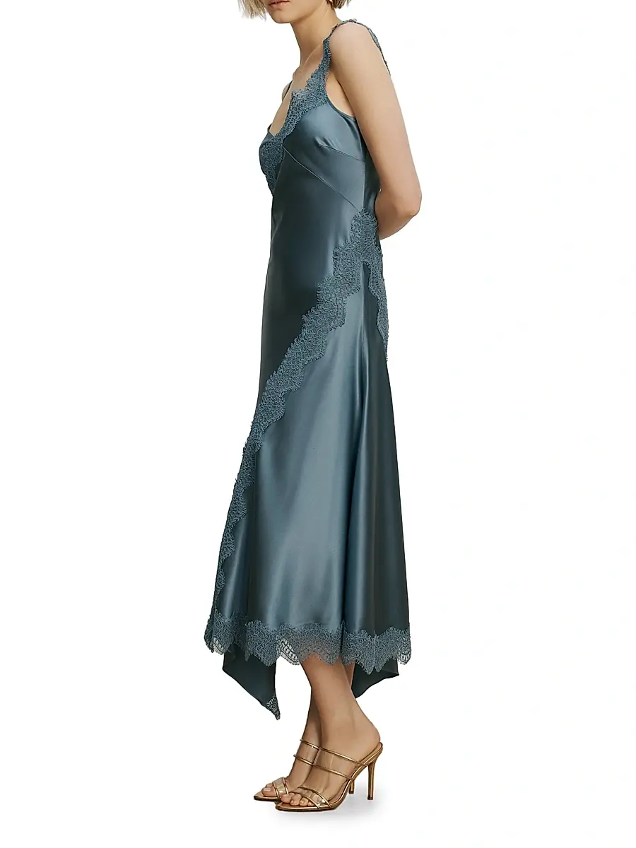 Veronica Beard Women's Vernon Asymmetric Lace-Trim Midi-Slipdress | Thumbnail 3