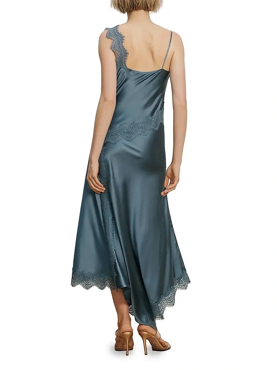 Veronica Beard Women's Vernon Asymmetric Lace-Trim Midi-Slipdress | Thumbnail 4