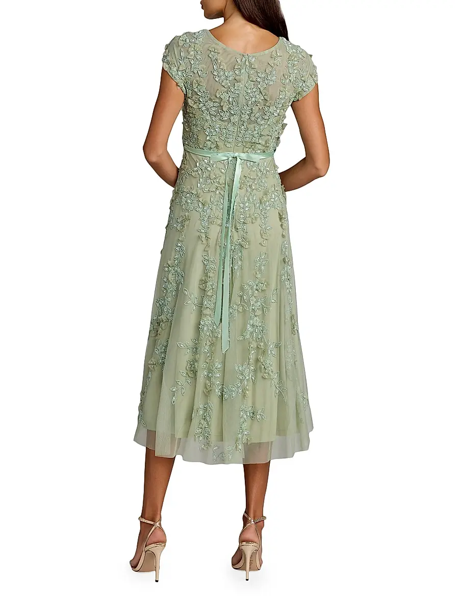 Mac Duggal Women's Petite Floral-Embroidered Mesh Midi-Dress | Thumbnail 2 Mac Duggal Women's Petite Floral-Embroidered Mesh Midi-Dress | Thumbnail 2