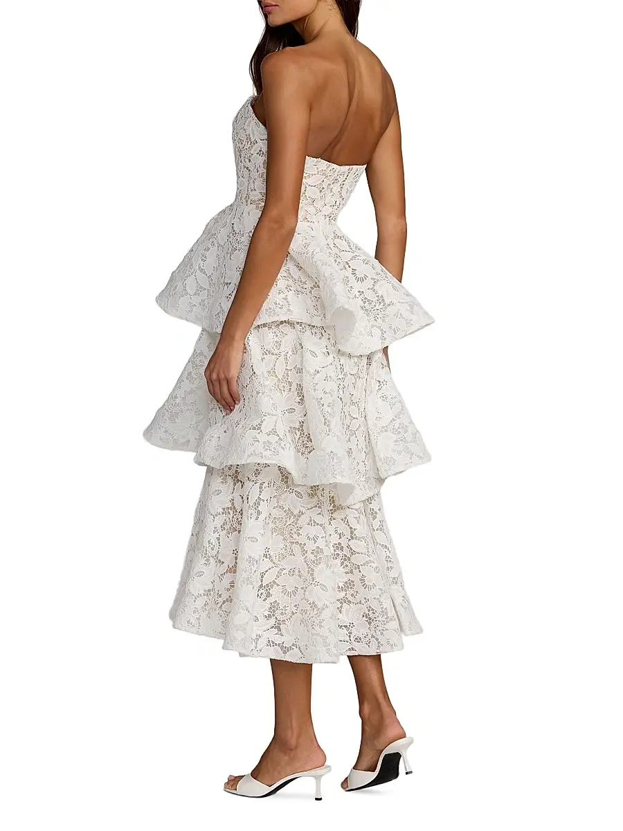 Mac Duggal Women's Beaded Lace Strapless Midi-Dress | Thumbnail 2 Mac Duggal Women's Beaded Lace Strapless Midi-Dress | Thumbnail 2