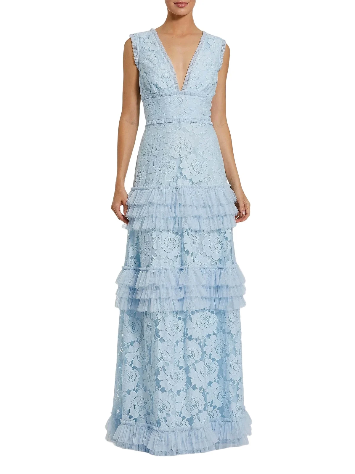 Mac Duggal Women's Floral Lace Tiered Gown