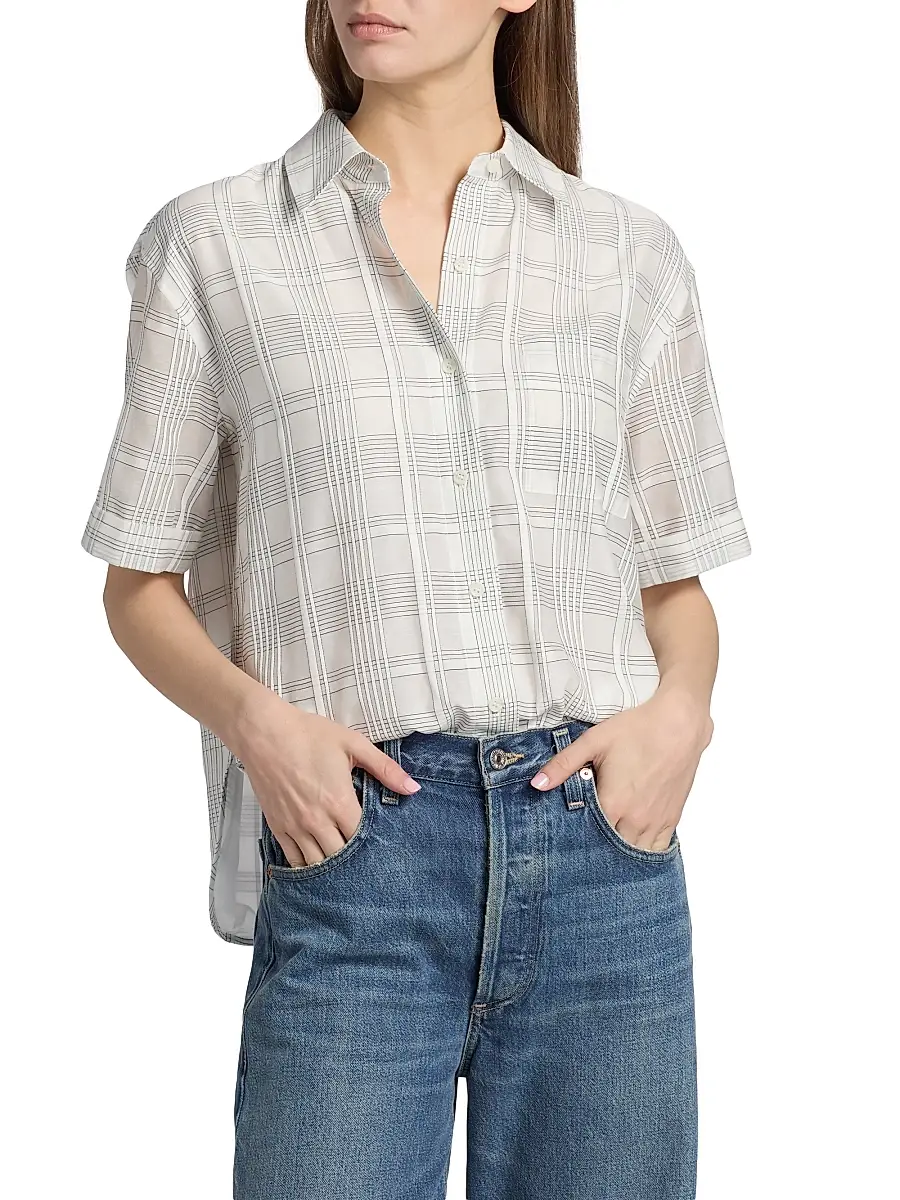 rag & bone Women's Connie Plaid Cotton-Silk Short-Sleeve Shirt | Thumbnail 3 rag & bone Women's Connie Plaid Cotton-Silk Short-Sleeve Shirt | Thumbnail 3
