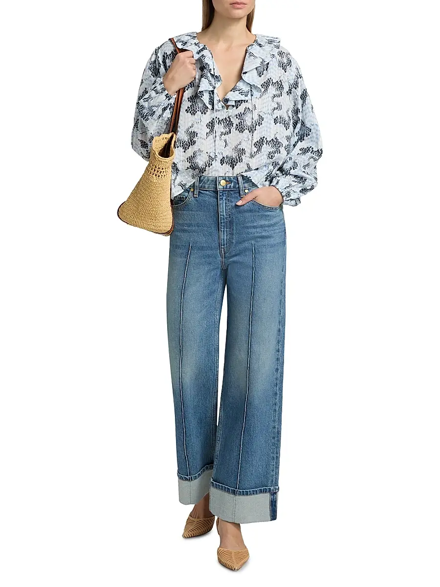 Ulla Johnson Women's Siena Snakeskin-Printed Cotton-Blend Top | Thumbnail 2 Ulla Johnson Women's Siena Snakeskin-Printed Cotton-Blend Top | Thumbnail 2