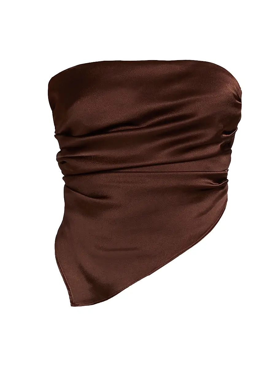 LAMARQUE Women's Baila Strapless Satin Scarf Top - Brown - Size Medium | Image 1 LAMARQUE Women's Baila Strapless Satin Scarf Top - Brown - Size Medium | Image 1
