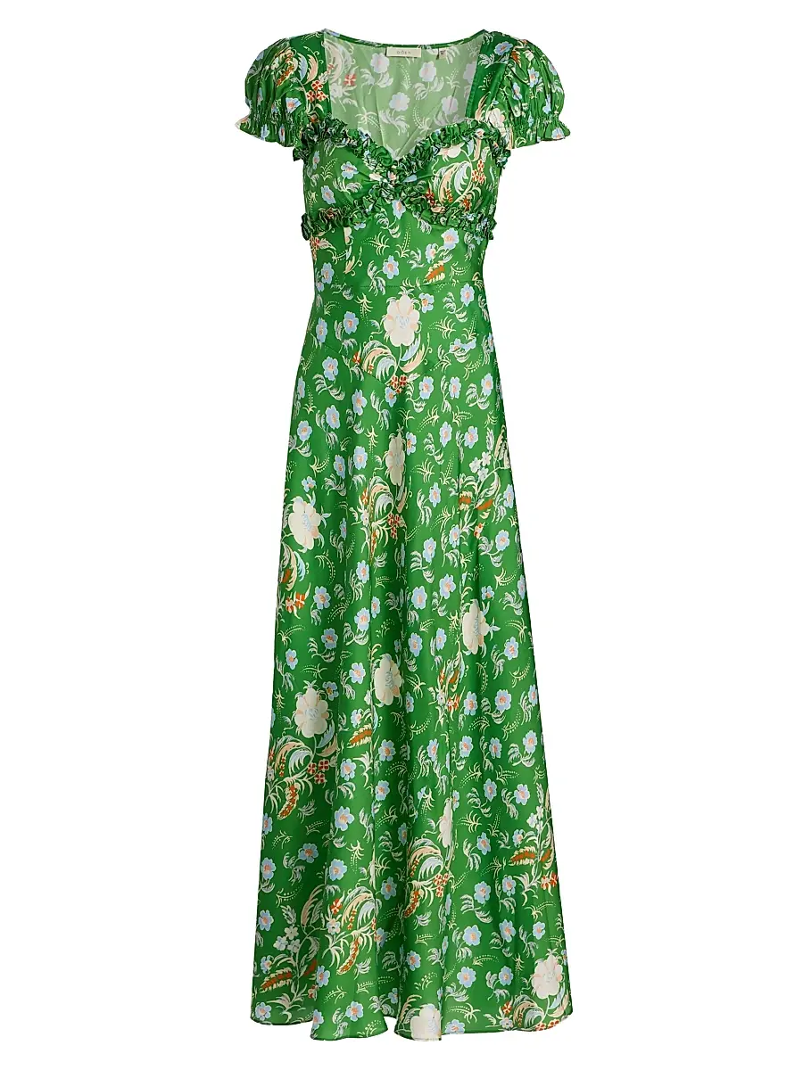 DÔEN Women's Valerine Silk-Blend Maxi Dress - Emerald Jardin Du Chateau | Image 1 DÔEN Women's Valerine Silk-Blend Maxi Dress - Emerald Jardin Du Chateau | Image 1