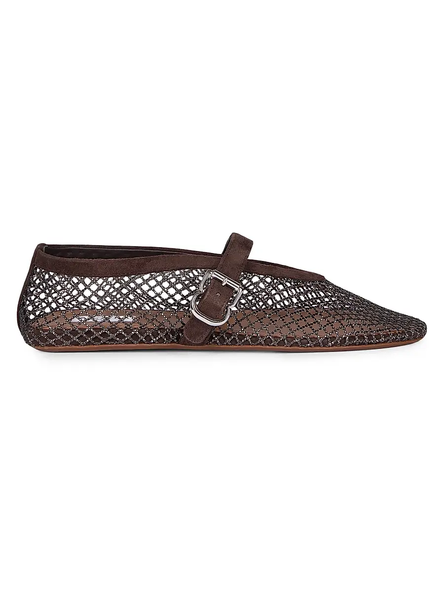 ALAIA Women's Rhinestone-Mesh Buckle-Strap Ballet Flats - Brun Fume | Image 1 ALAIA Women's Rhinestone-Mesh Buckle-Strap Ballet Flats - Brun Fume | Image 1