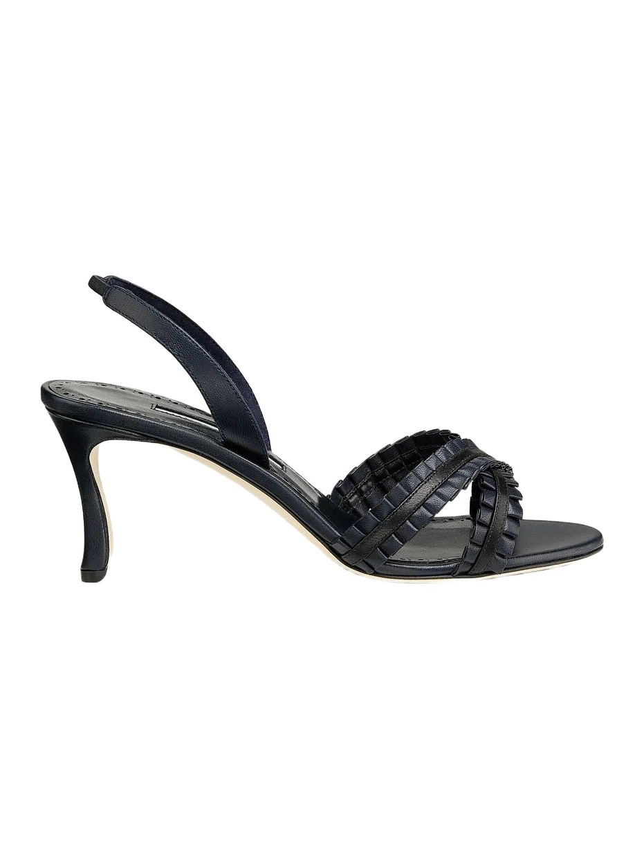 Manolo Blahnik Women's Volusan 70MM Leather Slanted-Heel Sandals