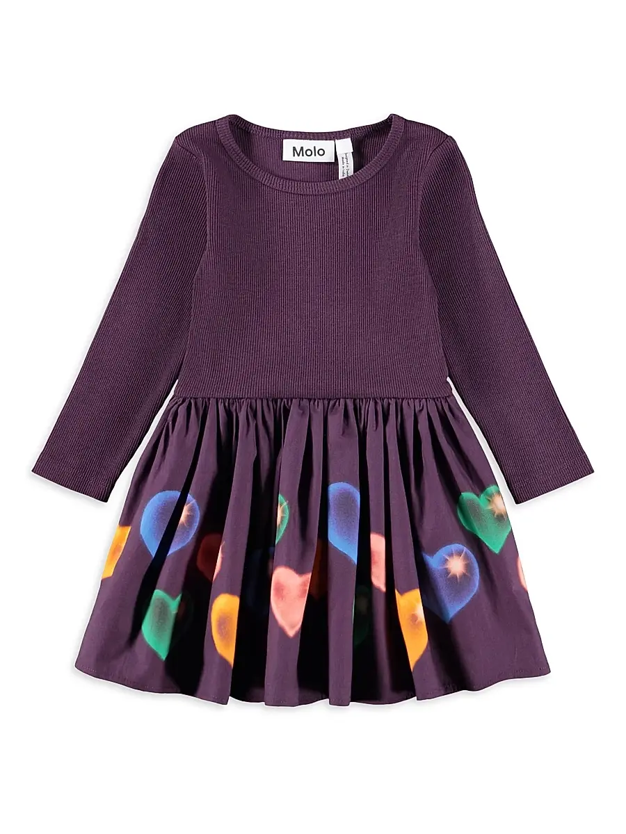 Molo Baby Girl's & Little Girl's Candi Long-Sleeve Printed Dress - Berry Hearts | Image 1 Molo Baby Girl's & Little Girl's Candi Long-Sleeve Printed Dress - Berry Hearts | Image 1