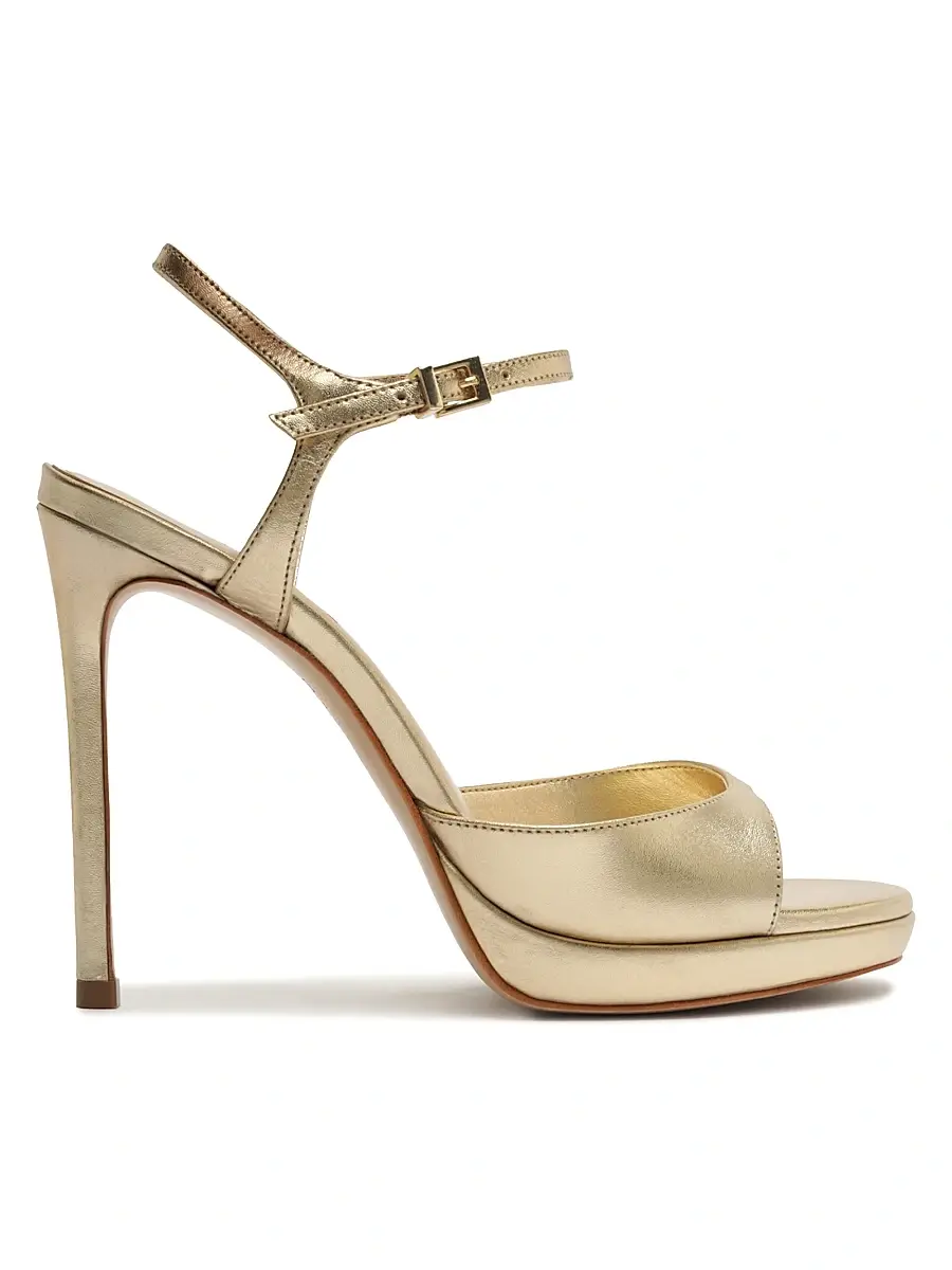 Schutz Women's Scarlett 115MM Leather Platform Sandals - Platinum | Image 1 Schutz Women's Scarlett 115MM Leather Platform Sandals - Platinum | Image 1