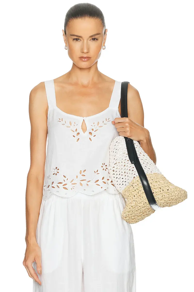 LUNYA Linen Embroidered Eyelet Tank Top | Image 1 LUNYA Linen Embroidered Eyelet Tank Top | Image 1