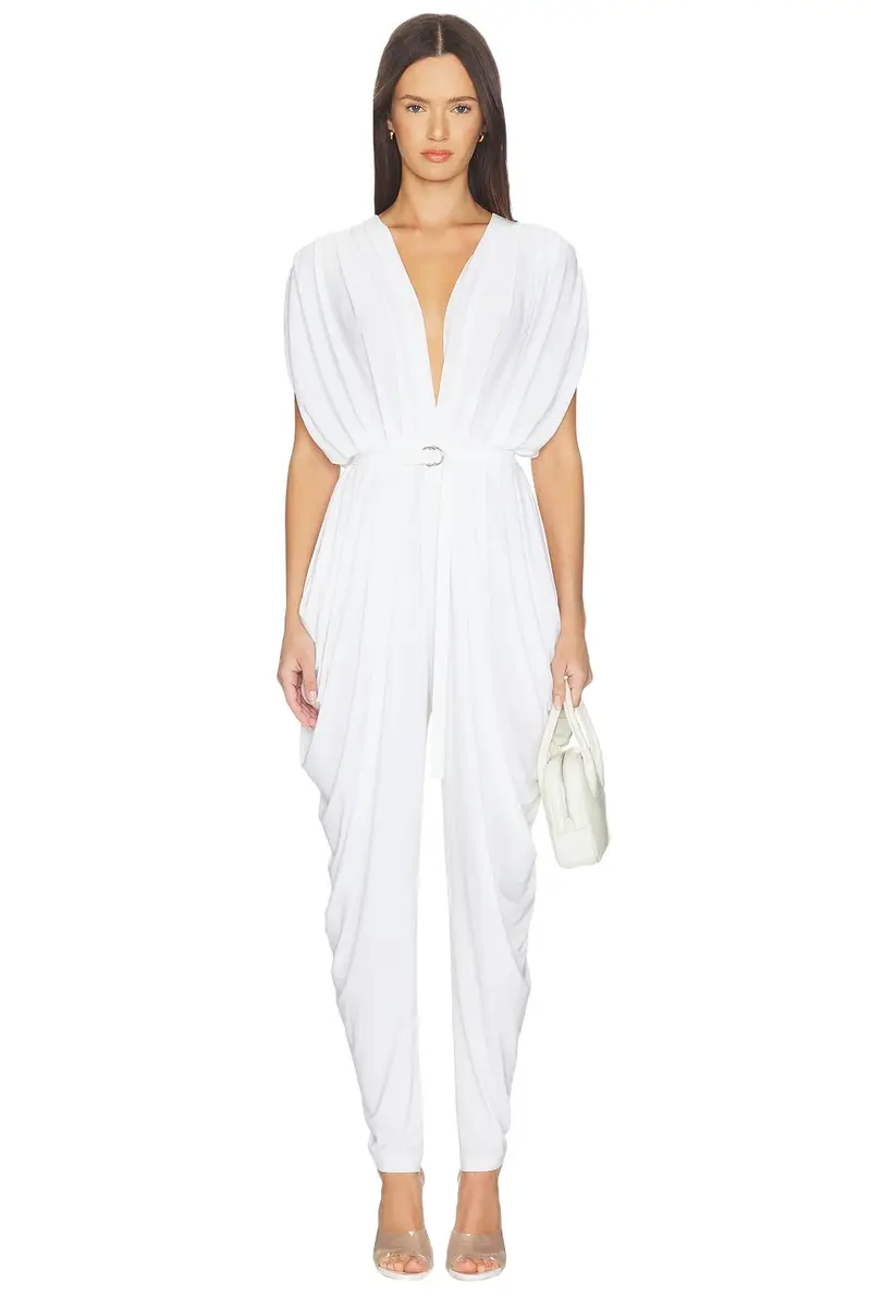Norma Kamali Square Sleeve Waterfall Jumpsuit
