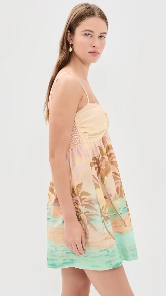 Dress To Beige Tropical Ruched Neckline Mini Dress | Thumbnail 4 Dress To Beige Tropical Ruched Neckline Mini Dress | Thumbnail 4