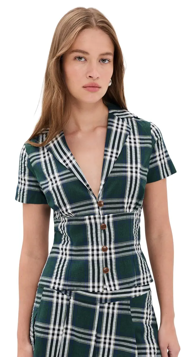 Rowing Blazers Plaid Cotton Little Button Down Shirt Green | Image 1 Rowing Blazers Plaid Cotton Little Button Down Shirt Green | Image 1