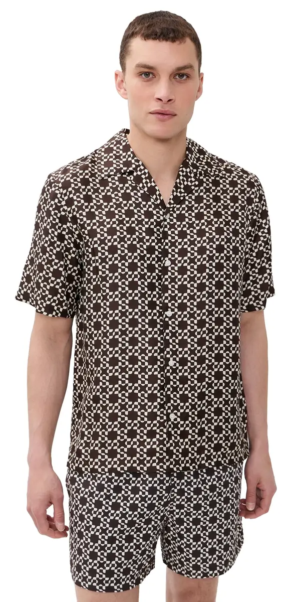 Simkhai Casper Printed ilk Shirt Chocolate | Image 1 Simkhai Casper Printed ilk Shirt Chocolate | Image 1