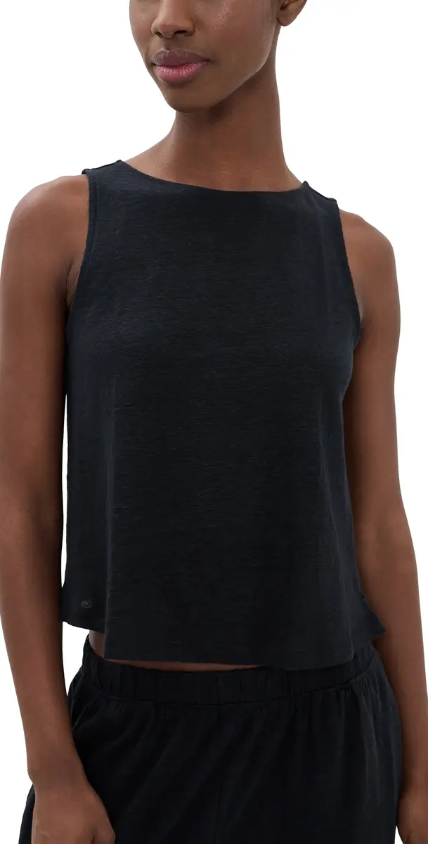 Eberjey Linen Knit Boat Neck Crop Tank Black L | Image 1 Eberjey Linen Knit Boat Neck Crop Tank Black L | Image 1