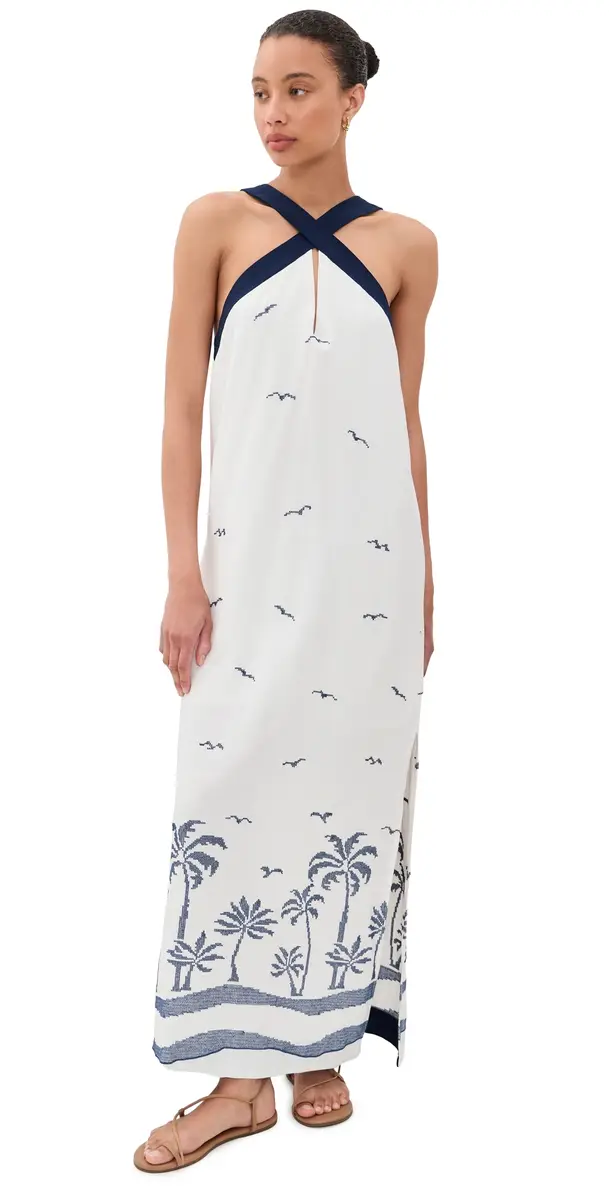 Dress To Nautical Embroidered Maxi Dress Off-White Nautical | Image 1 Dress To Nautical Embroidered Maxi Dress Off-White Nautical | Image 1