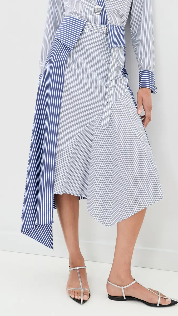 MARQUES ALMEIDA Patchwork Wrap Skirt with Folded Belt Blue Stripe | Thumbnail 2 MARQUES ALMEIDA Patchwork Wrap Skirt with Folded Belt Blue Stripe | Thumbnail 2