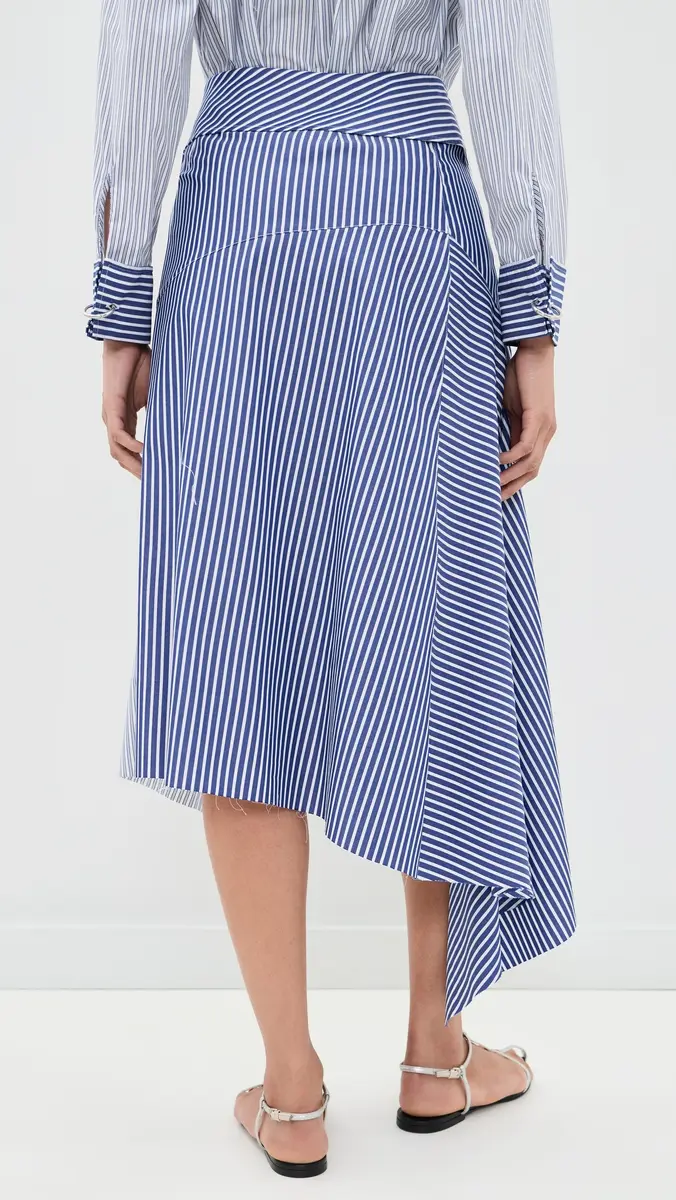 MARQUES ALMEIDA Patchwork Wrap Skirt with Folded Belt Blue Stripe | Thumbnail 3 MARQUES ALMEIDA Patchwork Wrap Skirt with Folded Belt Blue Stripe | Thumbnail 3