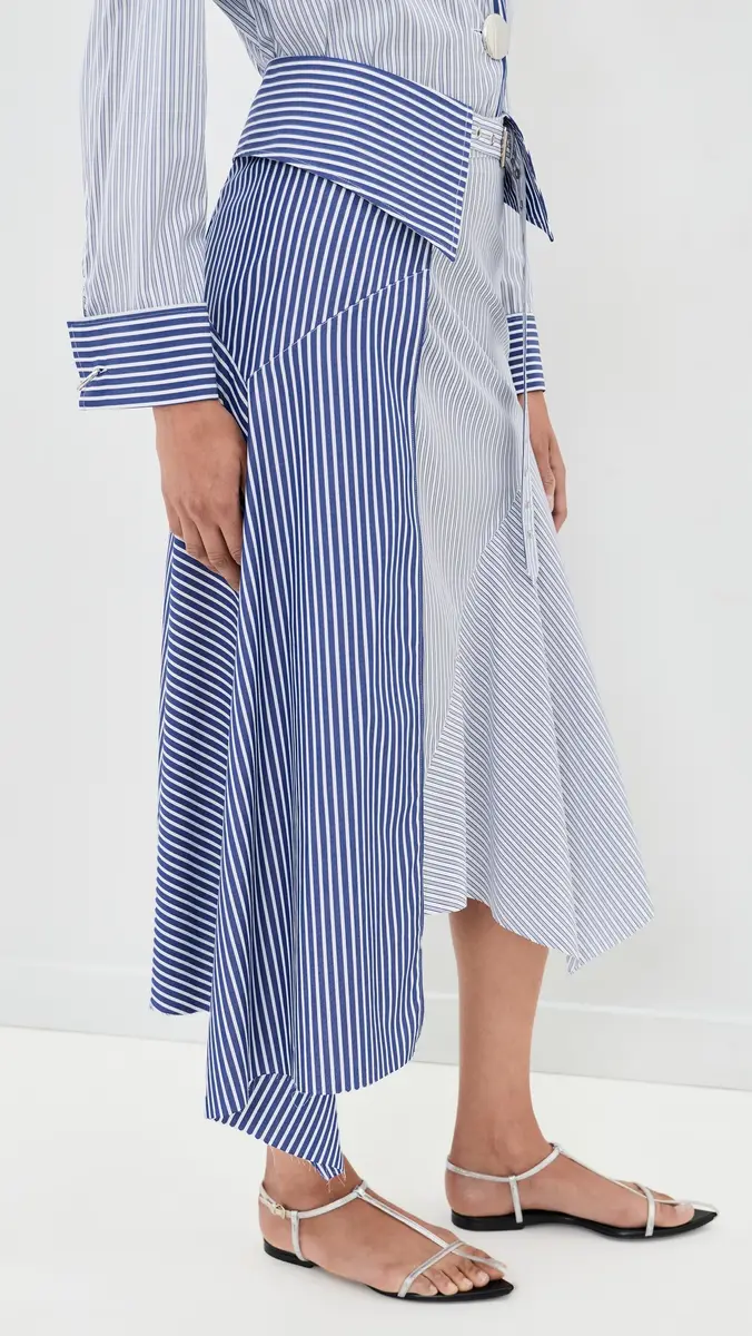 MARQUES ALMEIDA Patchwork Wrap Skirt with Folded Belt Blue Stripe | Thumbnail 4 MARQUES ALMEIDA Patchwork Wrap Skirt with Folded Belt Blue Stripe | Thumbnail 4