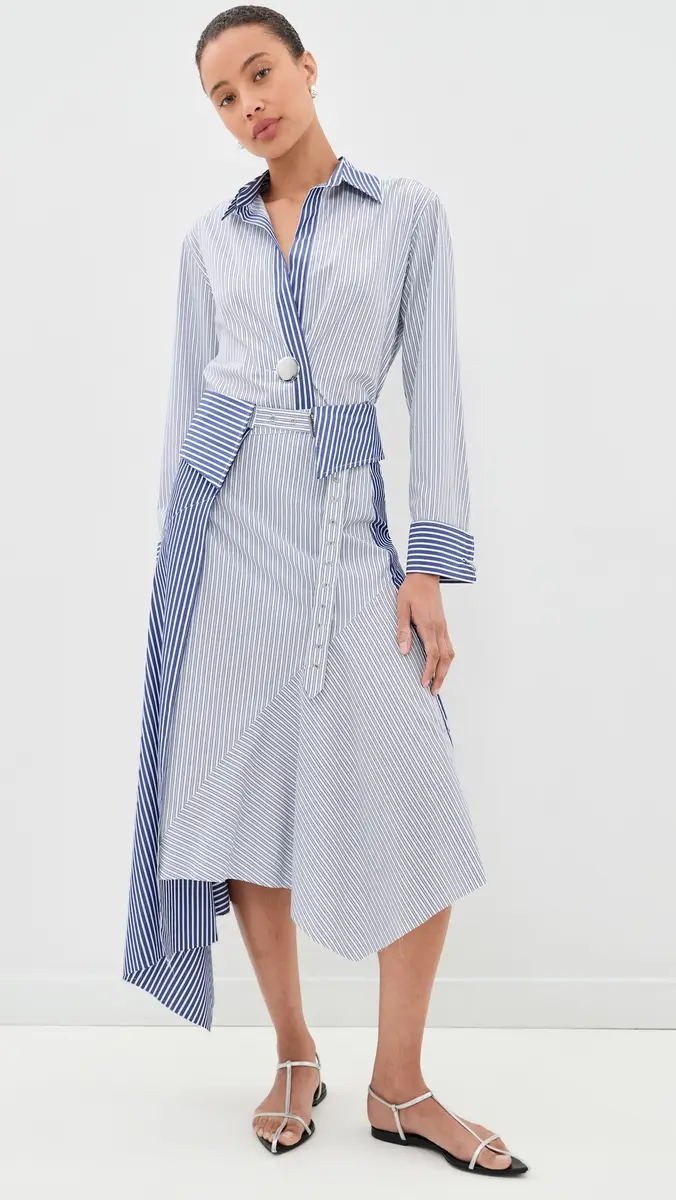 MARQUES ALMEIDA Patchwork Wrap Skirt with Folded Belt Blue Stripe | Thumbnail 5 MARQUES ALMEIDA Patchwork Wrap Skirt with Folded Belt Blue Stripe | Thumbnail 5