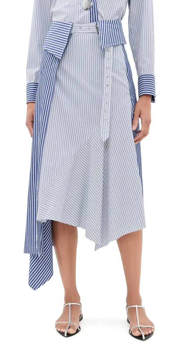 Marques'Almeida Patchwork Wrap Skirt with Folded Belt Blue Stripe | Image 1 Marques'Almeida Patchwork Wrap Skirt with Folded Belt Blue Stripe | Image 1