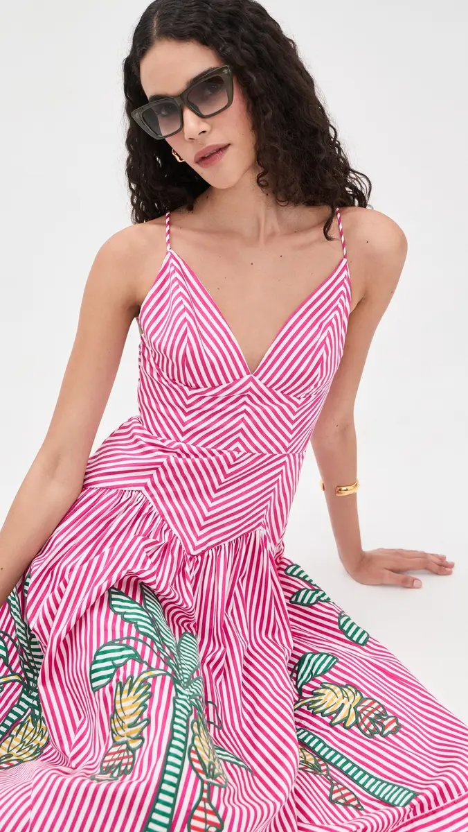 Farm Rio Palm Tree Cutwork Stripes Midi Dress | Thumbnail 2