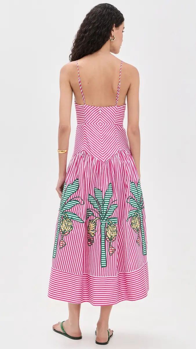 Farm Rio Palm Tree Cutwork Stripes Midi Dress | Thumbnail 4