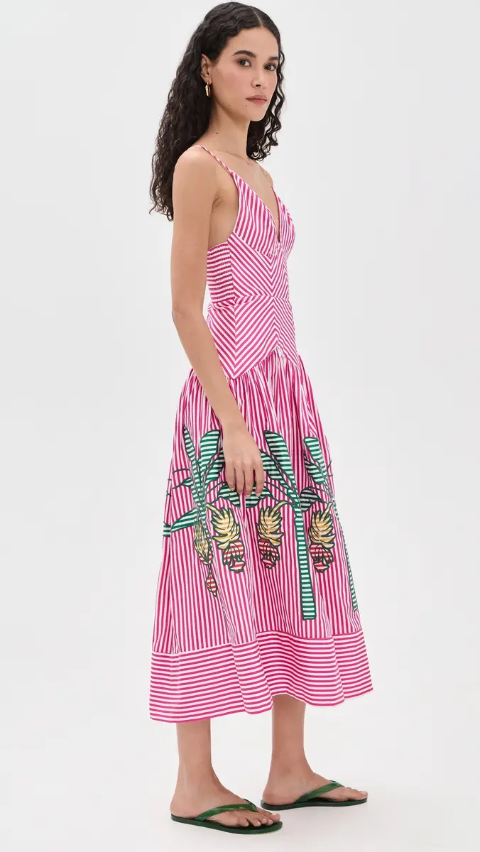 Farm Rio Palm Tree Cutwork Stripes Midi Dress | Thumbnail 5