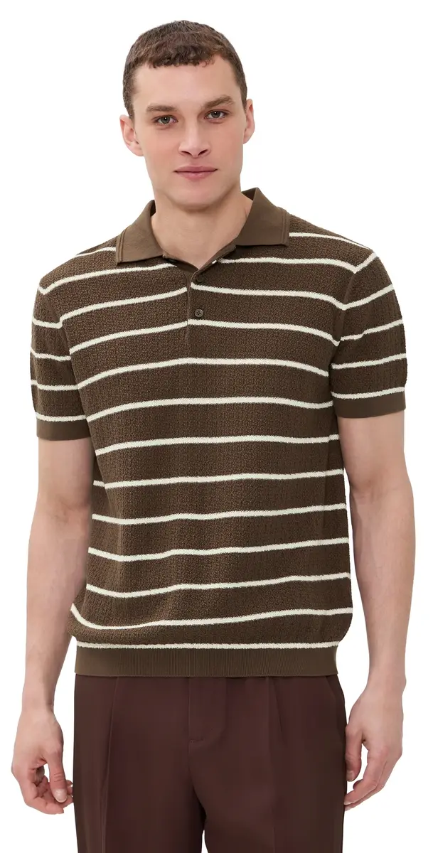 Simkhai Calum Polo Chocolate Stripe | Image 1 Simkhai Calum Polo Chocolate Stripe | Image 1