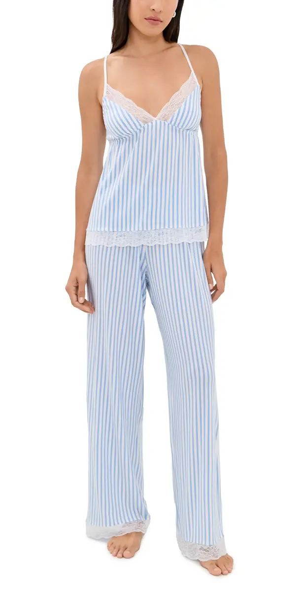 Eberjey Isla Cami and Pant Set Regatta Stripe ummer Blue/White | Image 1 Eberjey Isla Cami and Pant Set Regatta Stripe ummer Blue/White | Image 1