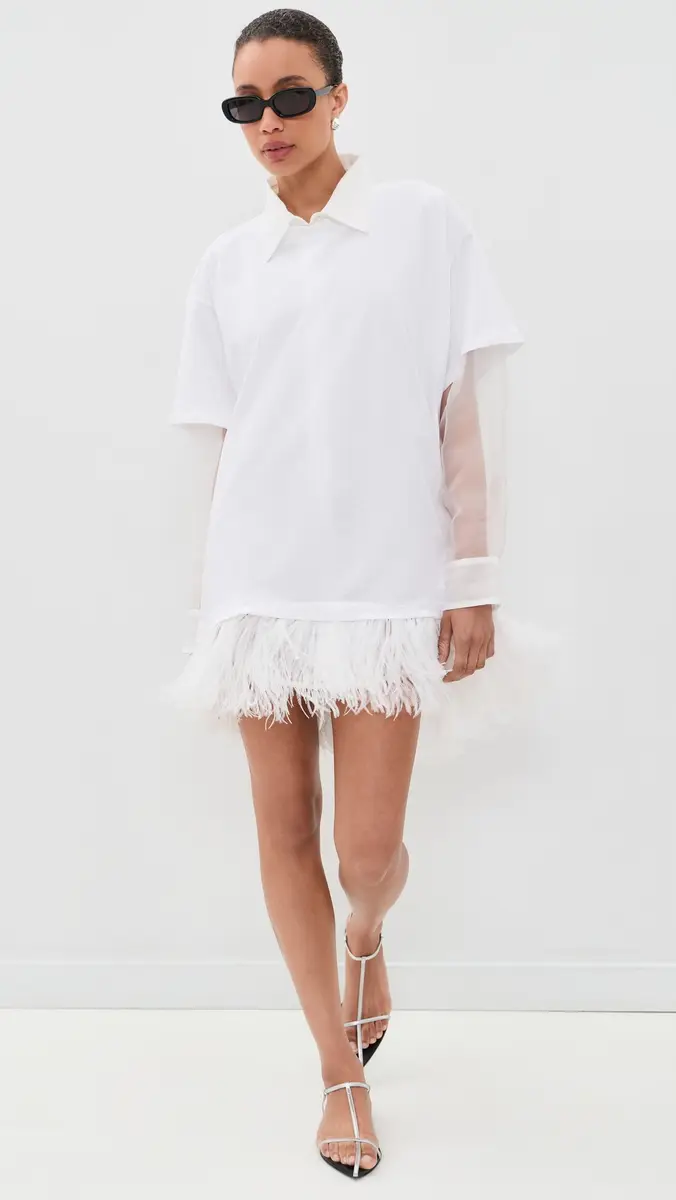 MARQUES ALMEIDA Ostrich Feather Hem T-Shirt Dress | Thumbnail 2 MARQUES ALMEIDA Ostrich Feather Hem T-Shirt Dress | Thumbnail 2