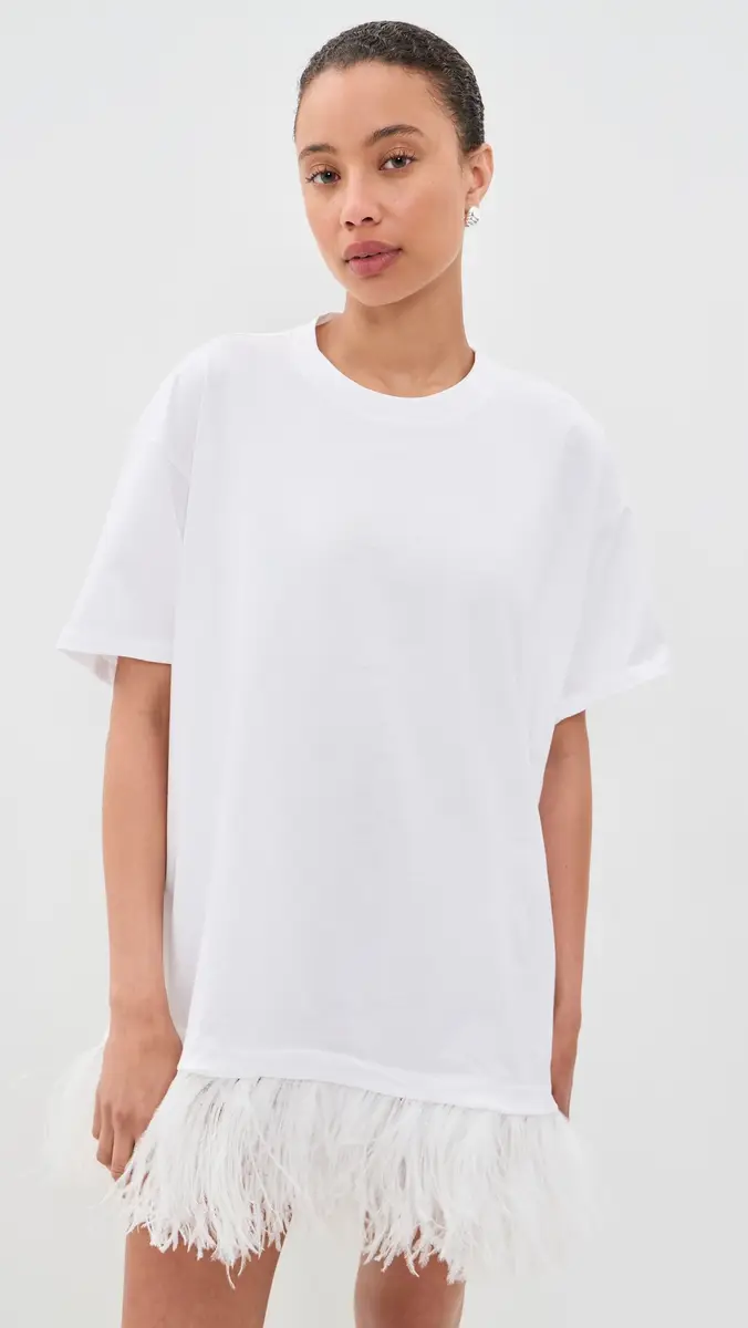 MARQUES ALMEIDA Ostrich Feather Hem T-Shirt Dress | Thumbnail 3 MARQUES ALMEIDA Ostrich Feather Hem T-Shirt Dress | Thumbnail 3