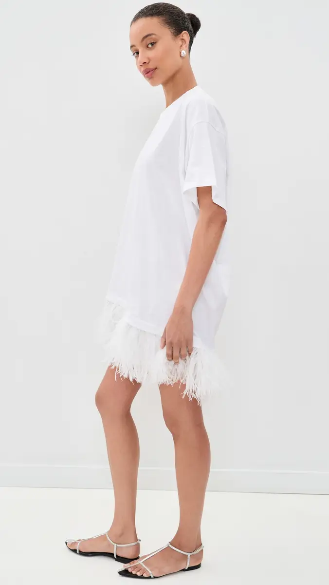 MARQUES ALMEIDA Ostrich Feather Hem T-Shirt Dress | Thumbnail 5 MARQUES ALMEIDA Ostrich Feather Hem T-Shirt Dress | Thumbnail 5