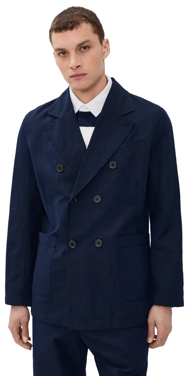 UNIVERSAL WORKS Manor Double Breasted Linen Jacket Navy | Image 1 UNIVERSAL WORKS Manor Double Breasted Linen Jacket Navy | Image 1