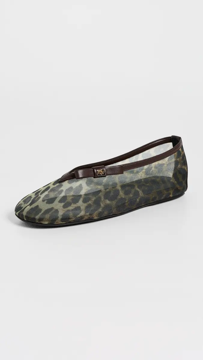 Ganni Jenny Printed Mesh Bow Ballerina Flats | Thumbnail 2