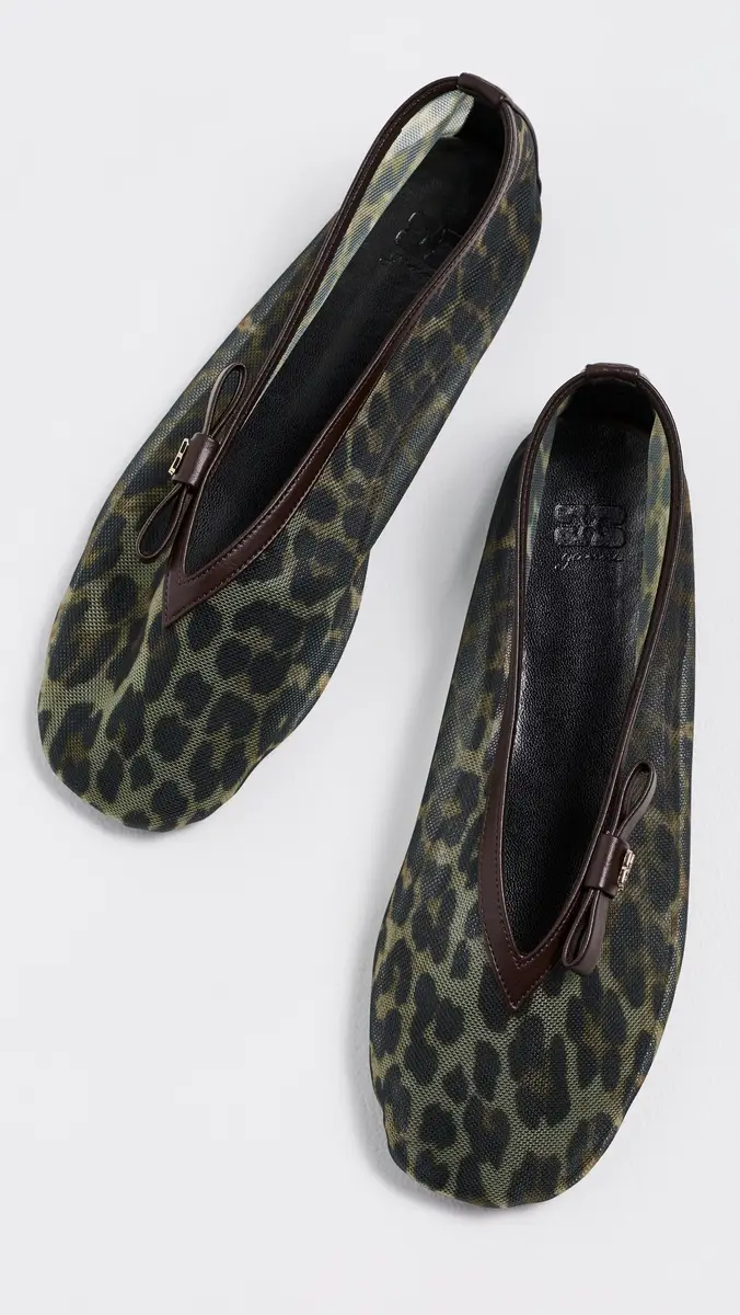 Ganni Jenny Printed Mesh Bow Ballerina Flats | Thumbnail 5