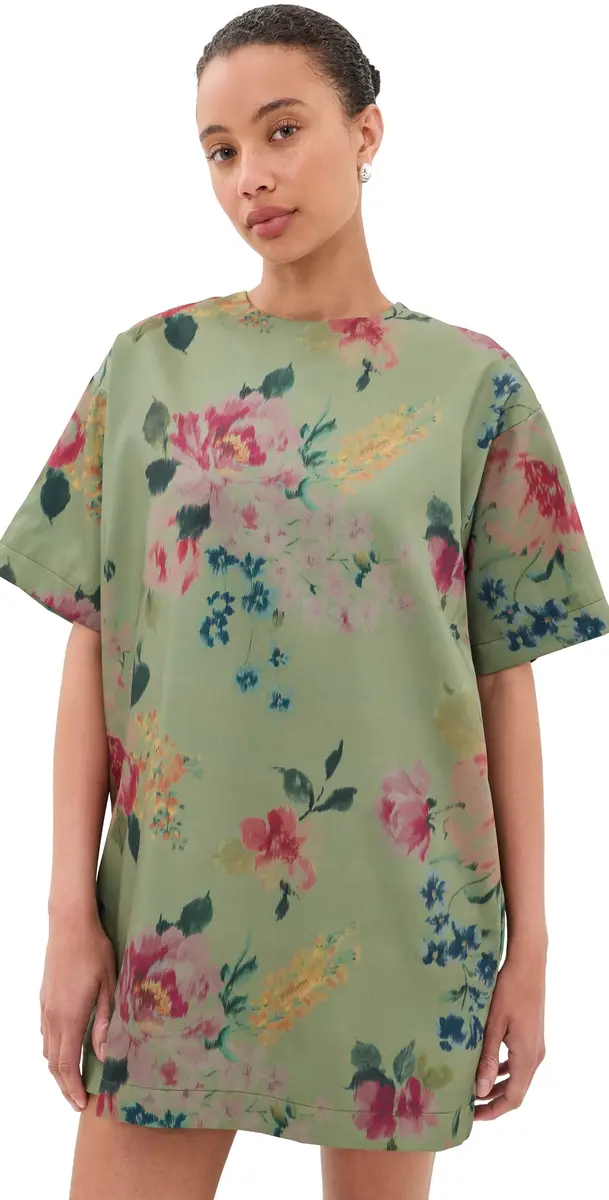 Marques'Almeida Bonded Satin T-Shirt Dress Green Floral | Image 1 Marques'Almeida Bonded Satin T-Shirt Dress Green Floral | Image 1