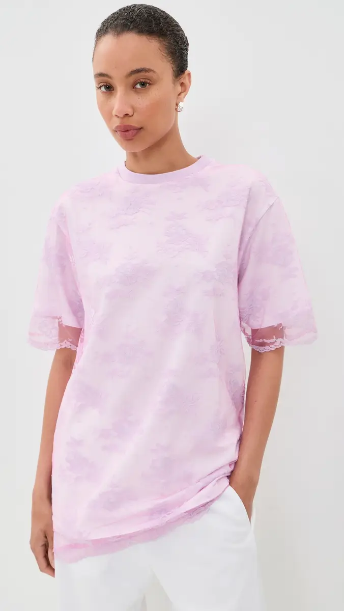 MARQUES ALMEIDA Relaxed Fit T-Shirt with Lace Overlayer Pink | Thumbnail 2 MARQUES ALMEIDA Relaxed Fit T-Shirt with Lace Overlayer Pink | Thumbnail 2