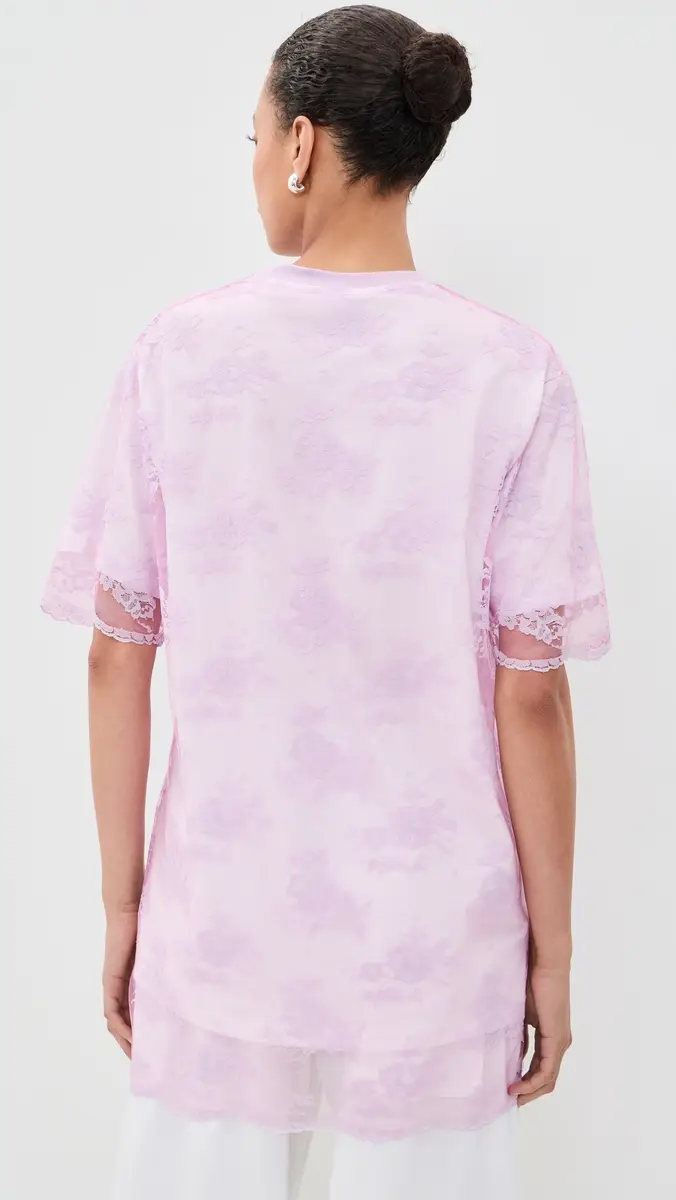 MARQUES ALMEIDA Relaxed Fit T-Shirt with Lace Overlayer Pink | Thumbnail 3 MARQUES ALMEIDA Relaxed Fit T-Shirt with Lace Overlayer Pink | Thumbnail 3