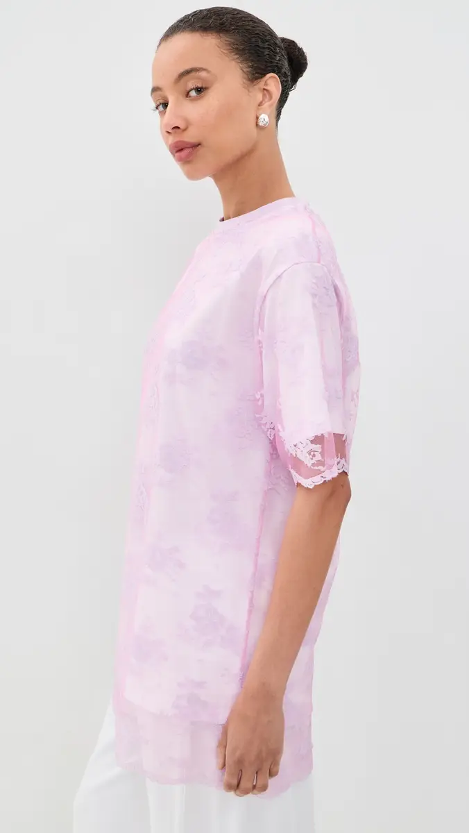 MARQUES ALMEIDA Relaxed Fit T-Shirt with Lace Overlayer Pink | Thumbnail 4 MARQUES ALMEIDA Relaxed Fit T-Shirt with Lace Overlayer Pink | Thumbnail 4