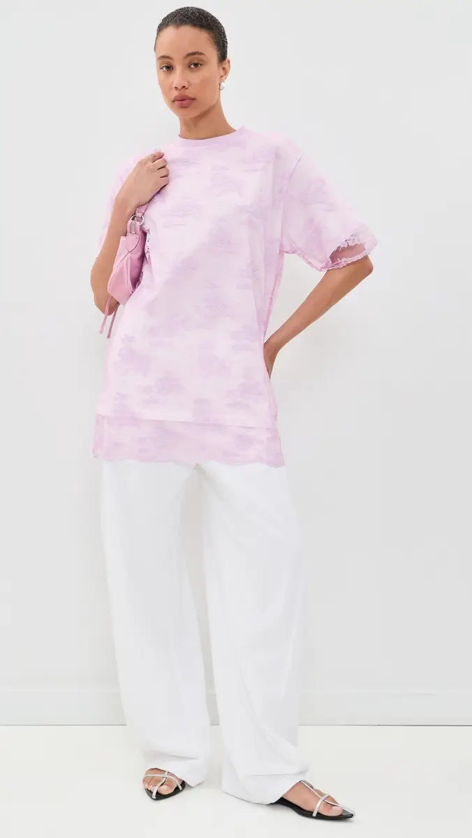 MARQUES ALMEIDA Relaxed Fit T-Shirt with Lace Overlayer Pink | Thumbnail 5 MARQUES ALMEIDA Relaxed Fit T-Shirt with Lace Overlayer Pink | Thumbnail 5
