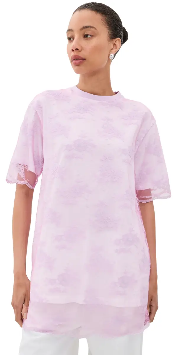MARQUES ALMEIDA Relaxed Fit T-Shirt with Lace Overlayer Pink 8 | Image 1 MARQUES ALMEIDA Relaxed Fit T-Shirt with Lace Overlayer Pink 8 | Image 1