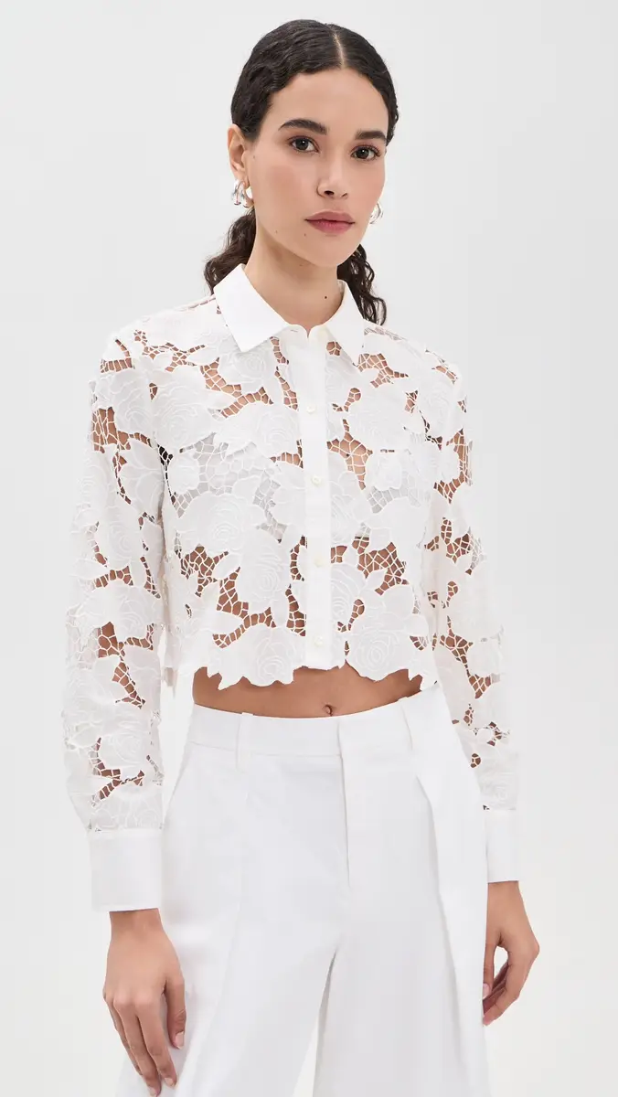 L'Agence Seychelle Cropped Button Down Shirt | Thumbnail 2